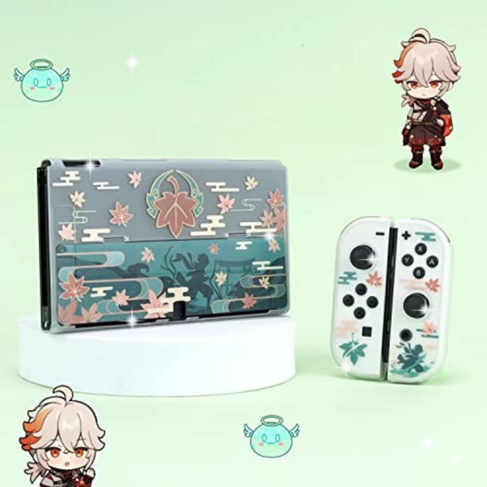 ENFILY Cute Genshin Impact Kaedehara Kazuha Case Compatible with Nintendo Switch OLED, Dockable Case Cover, Ergonomic Soft TPU Grip Case for Joycon, Sparkle Skin Set