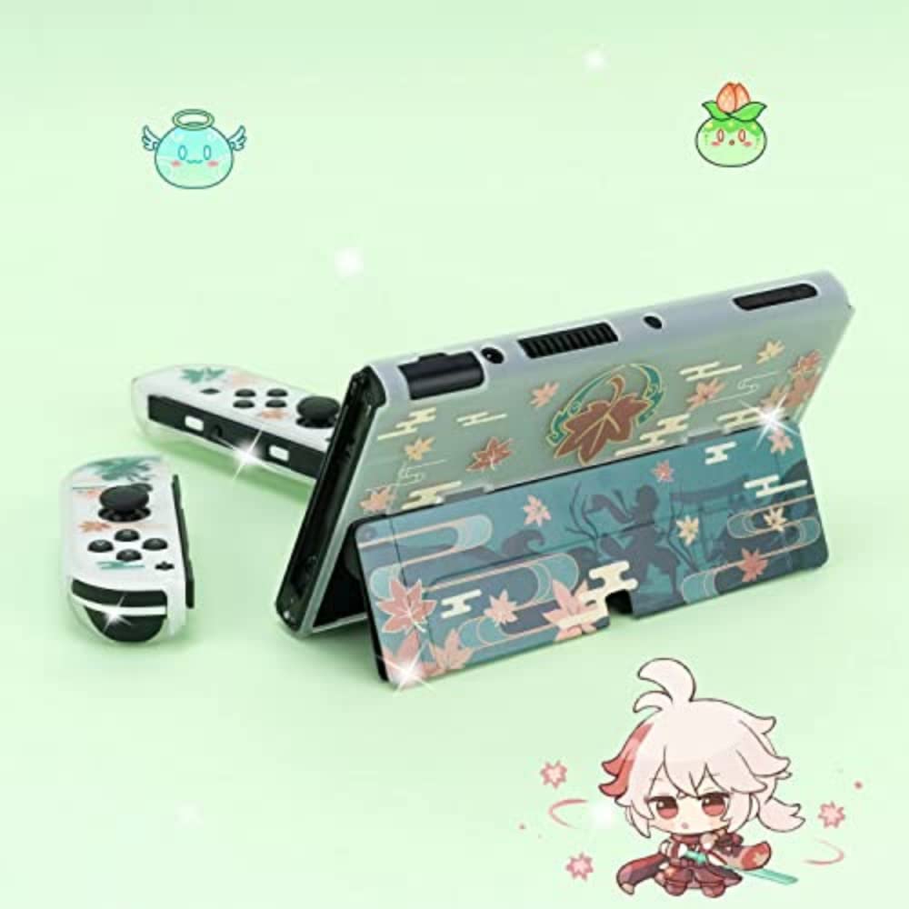 ENFILY Cute Genshin Impact Kaedehara Kazuha Case Compatible with Nintendo Switch OLED, Dockable Case Cover, Ergonomic Soft TPU Grip Case for Joycon, Sparkle Skin Set