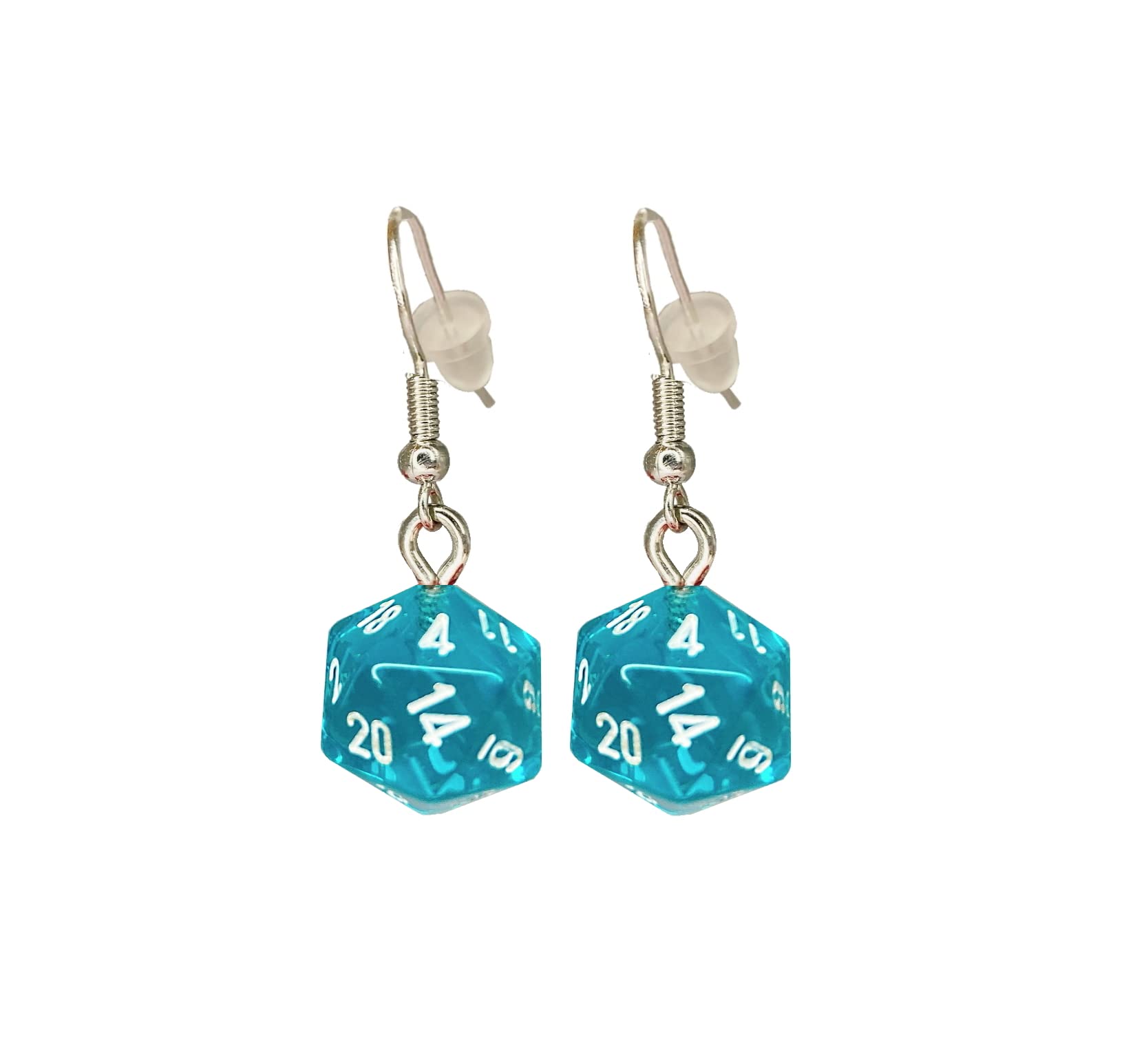 *Miniature* d20 Mini Dice Translucent Earrings (Teal)