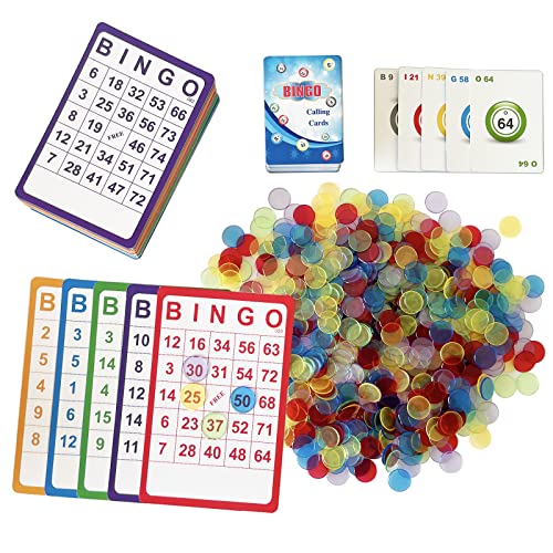 Yuanhe Complete Bingo Game Set - 100 Bingo Cards,1000 Bingo Chips and Deck of Calling Cards for Family,Large Groups,Parties,Game Nights