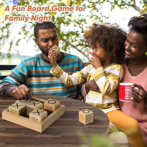 Garybank Conversation Cubes W/Tic Tac Toe Game,Great Conversation Starter-Building Relationship,Wooden Block for Family Game Night,School Counselor Supplies,Therapy Icebreaker Game for Kid Teen Adult