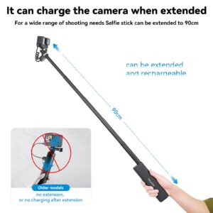 TELESIN Power Grip 35.4" Extension Selfie Stick Handler for Phone GoPro Mirrorless Camera Waterproof Large Capacity Battery Charger Bank for GoPro Hero 13 12 11 10 9 Insta360 DJI Action iPhone Android