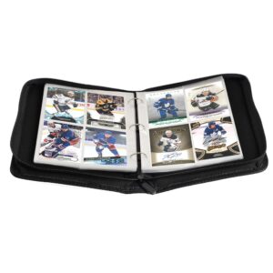 Leatherette 4 Pocket Trading Card Binder Album Holder Pages Folder Protector for Ice Hockey Trading Cards TCG - Top loading 3 Ring Zip Card Binder Album Hockey Cards