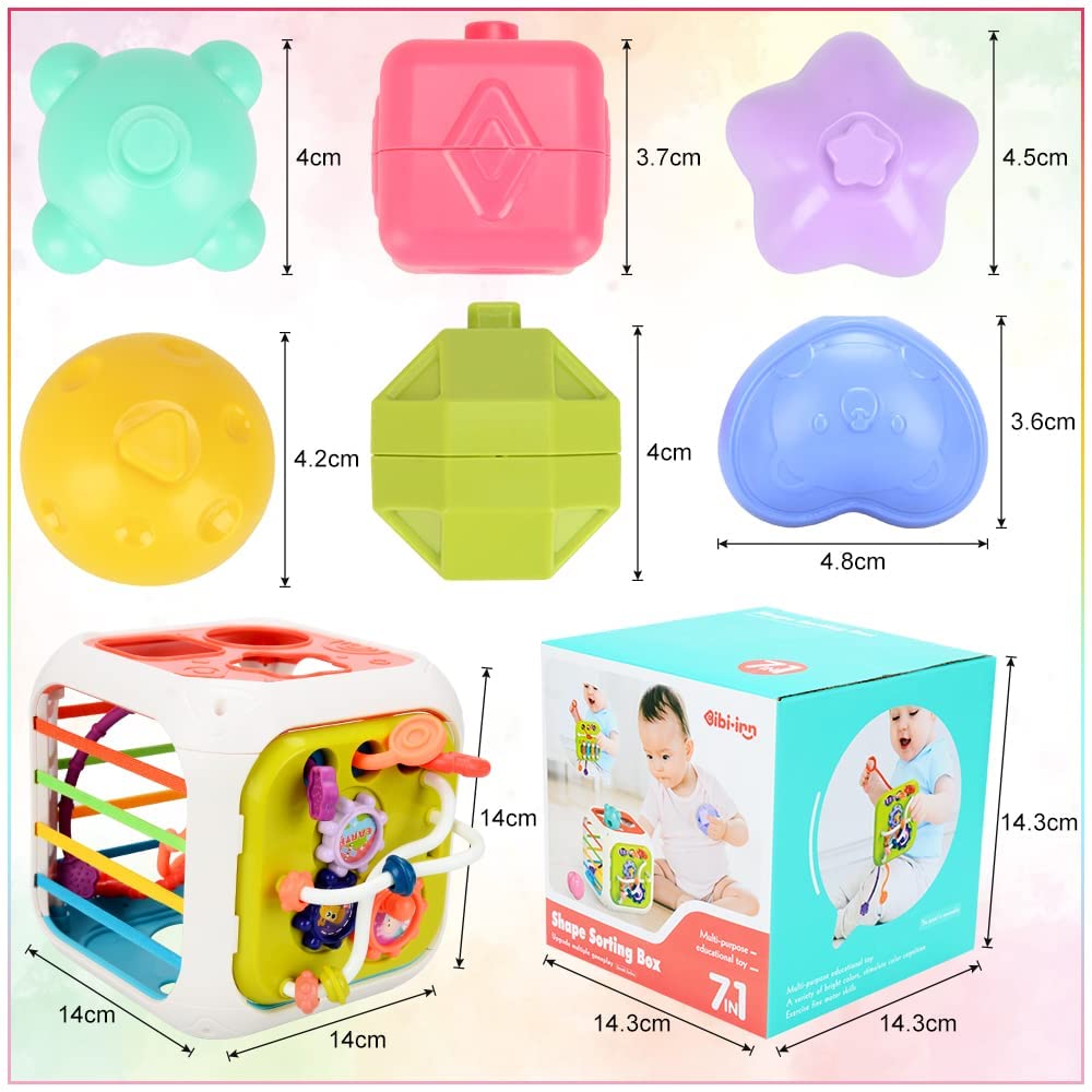 KISPATTI Baby Toys Montessori Toys 6-12 Months, 7 in 1 Montessori Toys Set with Pull String, Shape Sorter, Stacking Building Blocks Toys for Toddlers 1-3, Fat Brain Toys for 6+ Month Old