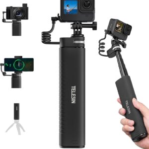 TELESIN Power Grip 35.4" Extension Selfie Stick Handler for Phone GoPro Mirrorless Camera Waterproof Large Capacity Battery Charger Bank for GoPro Hero 13 12 11 10 9 Insta360 DJI Action iPhone Android