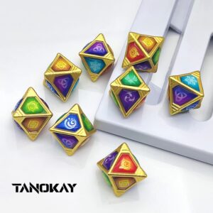 Genius Invokation TCG Dice Set, Handmade 8 Pcs Rhombic Solid polyhedral Dices Set with 7 Elemental Die & 1 Omni Element for Genshin Impact Card Game