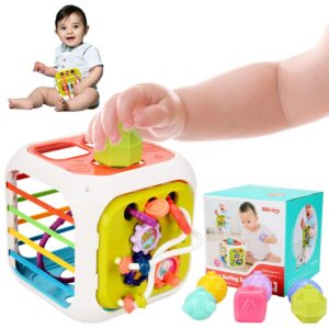 kispatti baby toys montessori toys 6-12 months, 7 in 1 montessori toys set with pull string, shape sorter, stacking building blocks toys for toddlers 1-3, fat brain toys for 6+ month old