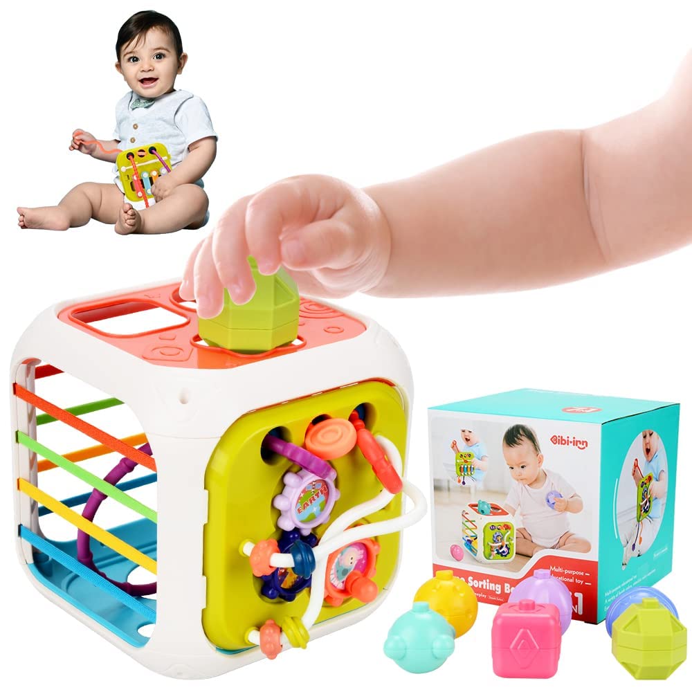 KISPATTI Baby Toys Montessori Toys 6-12 Months, 7 in 1 Montessori Toys Set with Pull String, Shape Sorter, Stacking Building Blocks Toys for Toddlers 1-3, Fat Brain Toys for 6+ Month Old