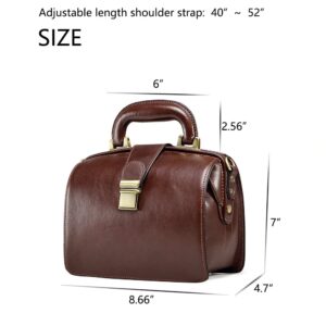 Erivis Genuine Leather Doctor BagTop Handle Purses Cowhide Handbag Brown Shoulder Bag Buckle Women's Bag