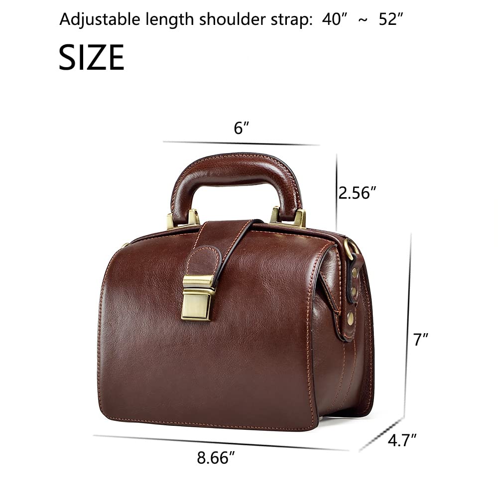 Erivis Genuine Leather Doctor BagTop Handle Purses Cowhide Handbag Brown Shoulder Bag Buckle Women's Bag