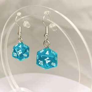 *Miniature* d20 Mini Dice Translucent Earrings (Teal)