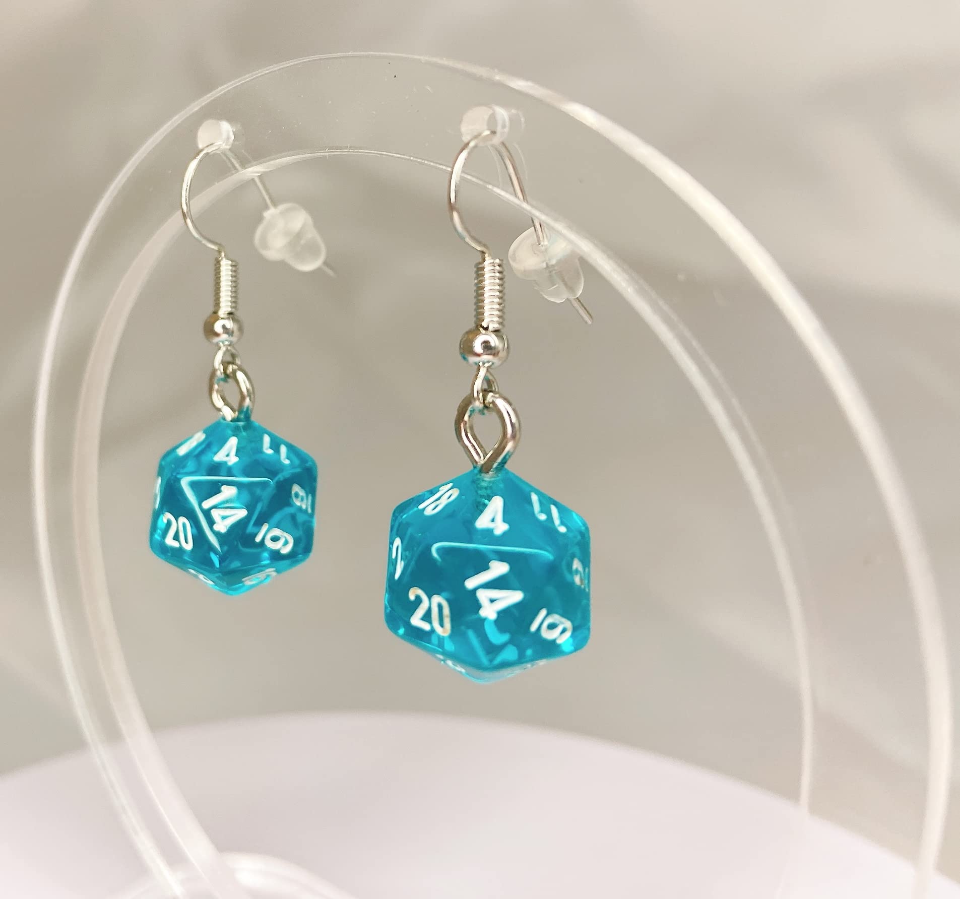 *Miniature* d20 Mini Dice Translucent Earrings (Teal)