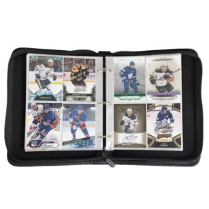 Leatherette 4 Pocket Trading Card Binder Album Holder Pages Folder Protector for Ice Hockey Trading Cards TCG - Top loading 3 Ring Zip Card Binder Album Hockey Cards