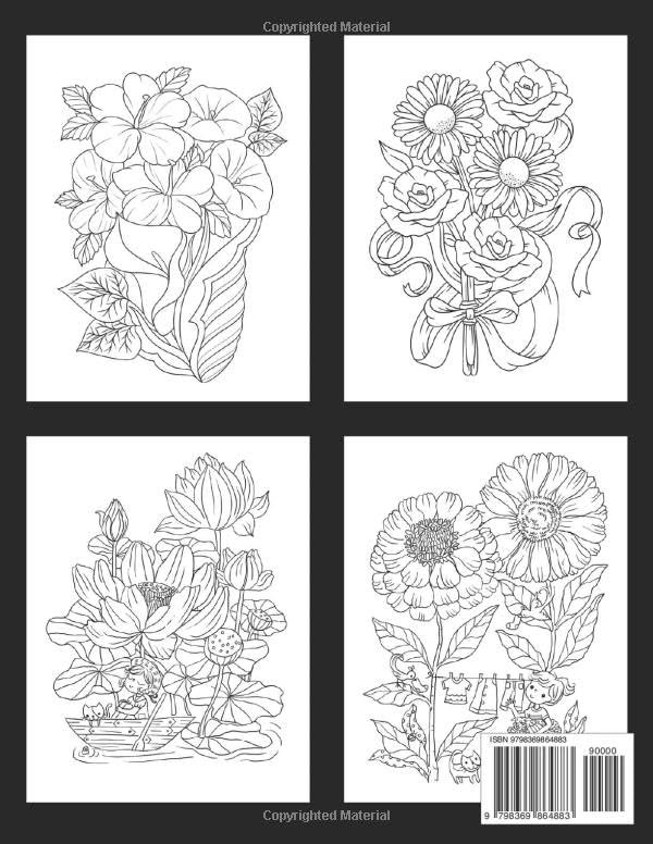 Large Print Flowers Coloring Book: Simple and Bold Relaxing Flowers, 52 Beautiful and Easy Flowers Coloring Book for Seniors in Large Print