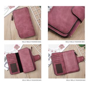 Surakey Women Wallet Leather Blocking Designer Trifold Card Holder Ladies Clutch with ID Card Purse Large Capacity Bag Gift, Claret