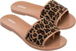 melissa - womens savage ad slide, size: 9 m us, color: beige/black