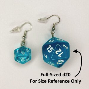 *Miniature* d20 Mini Dice Translucent Earrings (Teal)