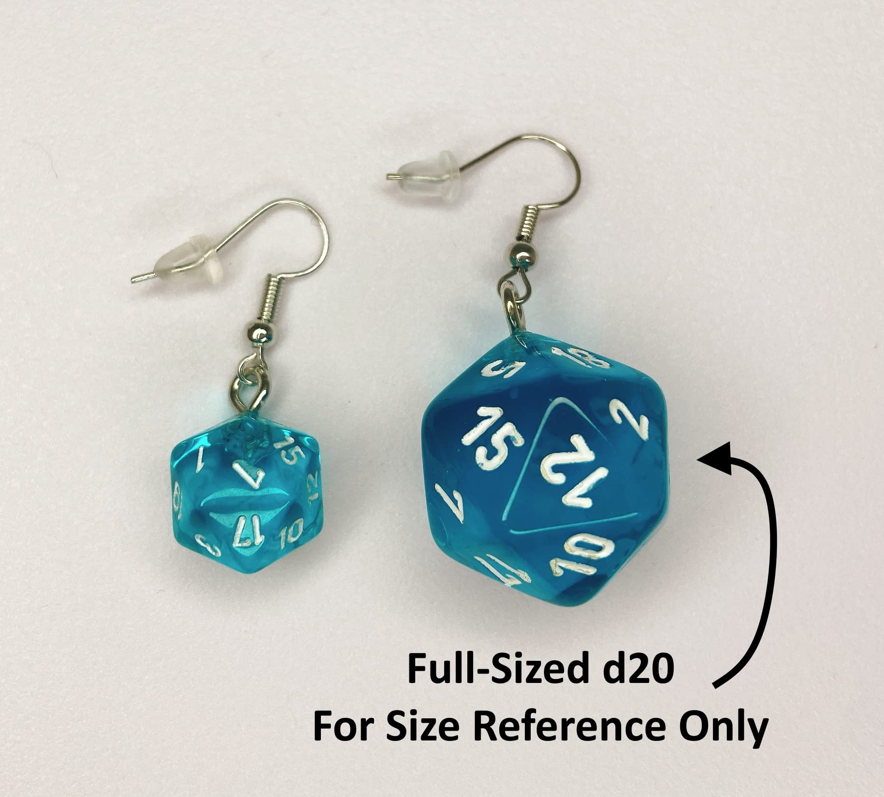 *Miniature* d20 Mini Dice Translucent Earrings (Teal)