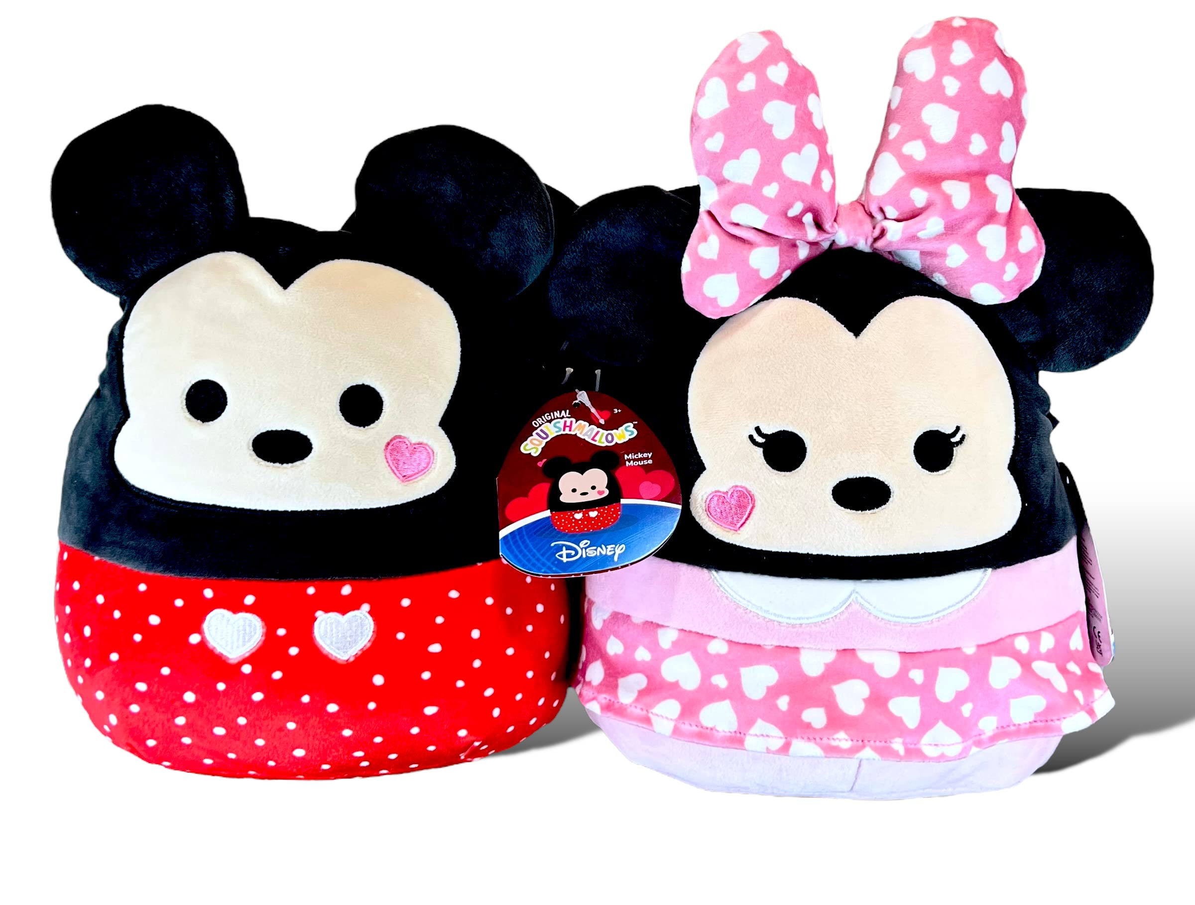 Squishmallows Official Kellytoy Perfect Pair Mickey Mouse and Minnie Mouse Plush with Hearts - Set of 2 - 2023 Valentine’s Squad Stuffed Animal Toy Pillow Doll, Multicolor, Small 8''