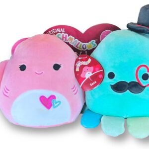 Squishmallows Official Kellytoy Perfect Pair Saxa Stingray and Eiko Fancy Octopus - 2023 Valentine’s Squad Set of 2 Stuffed Animals Plush