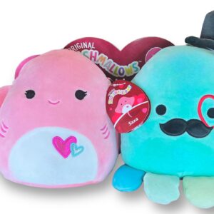 Squishmallows Official Kellytoy Perfect Pair Saxa Stingray and Eiko Fancy Octopus - 2023 Valentine’s Squad Set of 2 Stuffed Animals Plush