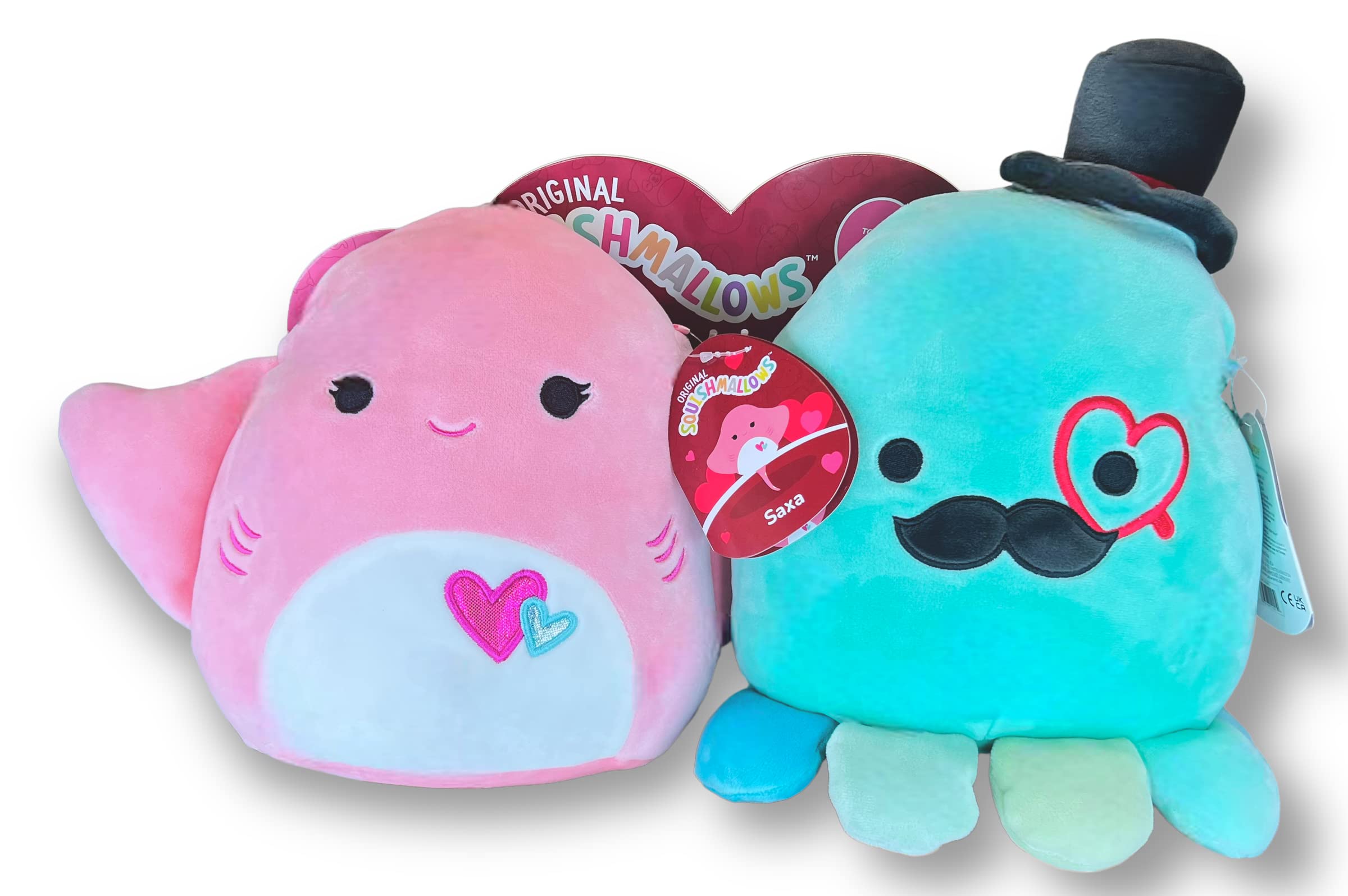 Squishmallows Official Kellytoy Perfect Pair Saxa Stingray and Eiko Fancy Octopus - 2023 Valentine’s Squad Set of 2 Stuffed Animals Plush