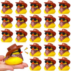 24 set cowboy rubber duck mini yellow duckies bath party toy tiny ducks bathtub toy with cowboy hat paisley bandanas sunglasses for summer baby shower birthday swimming party favor (classic style)