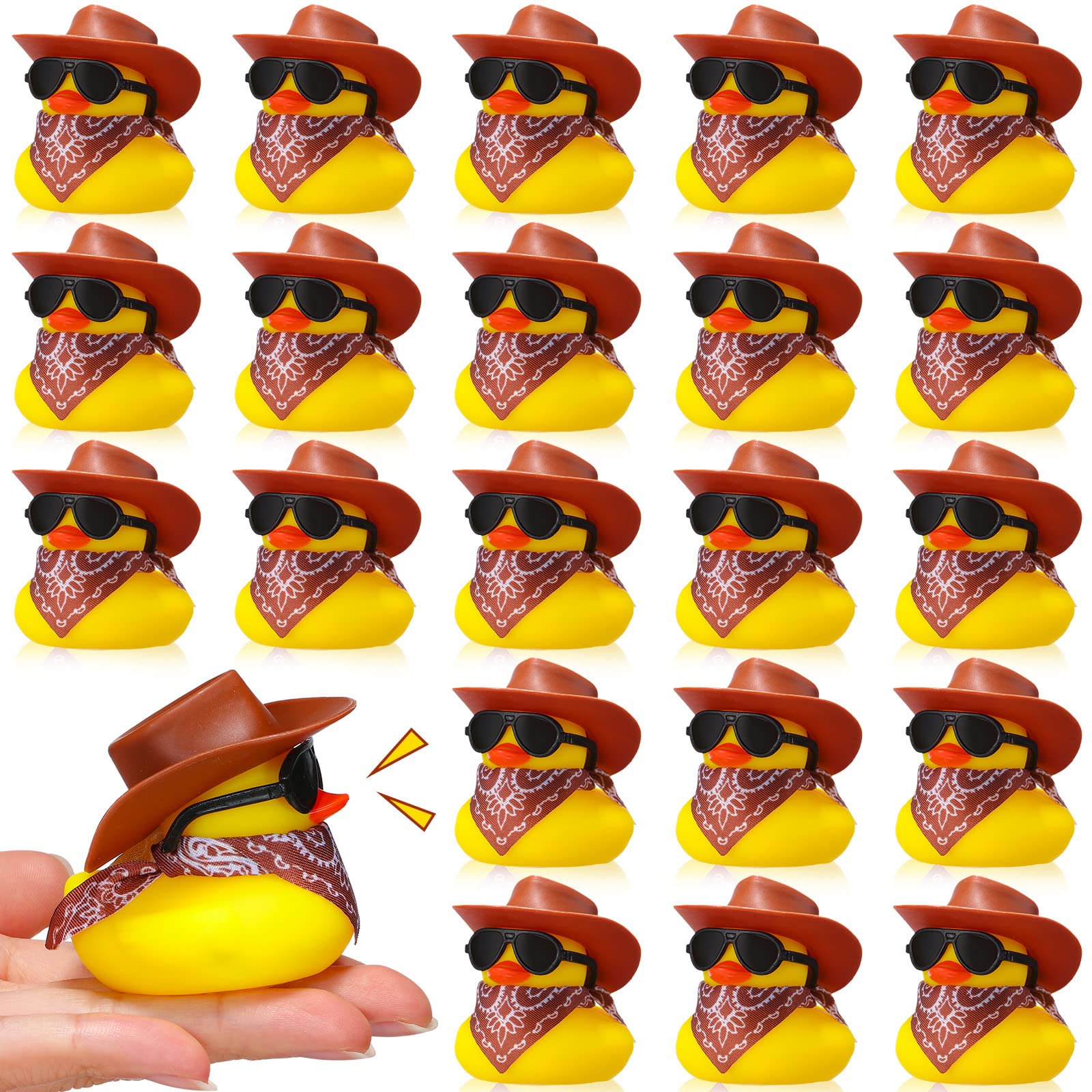 24 Set Cowboy Rubber Duck Mini Yellow Duckies Bath Party Toy Tiny Ducks Bathtub Toy with Cowboy Hat Paisley Bandanas Sunglasses for Summer Baby Shower Birthday Swimming Party Favor (Classic Style)