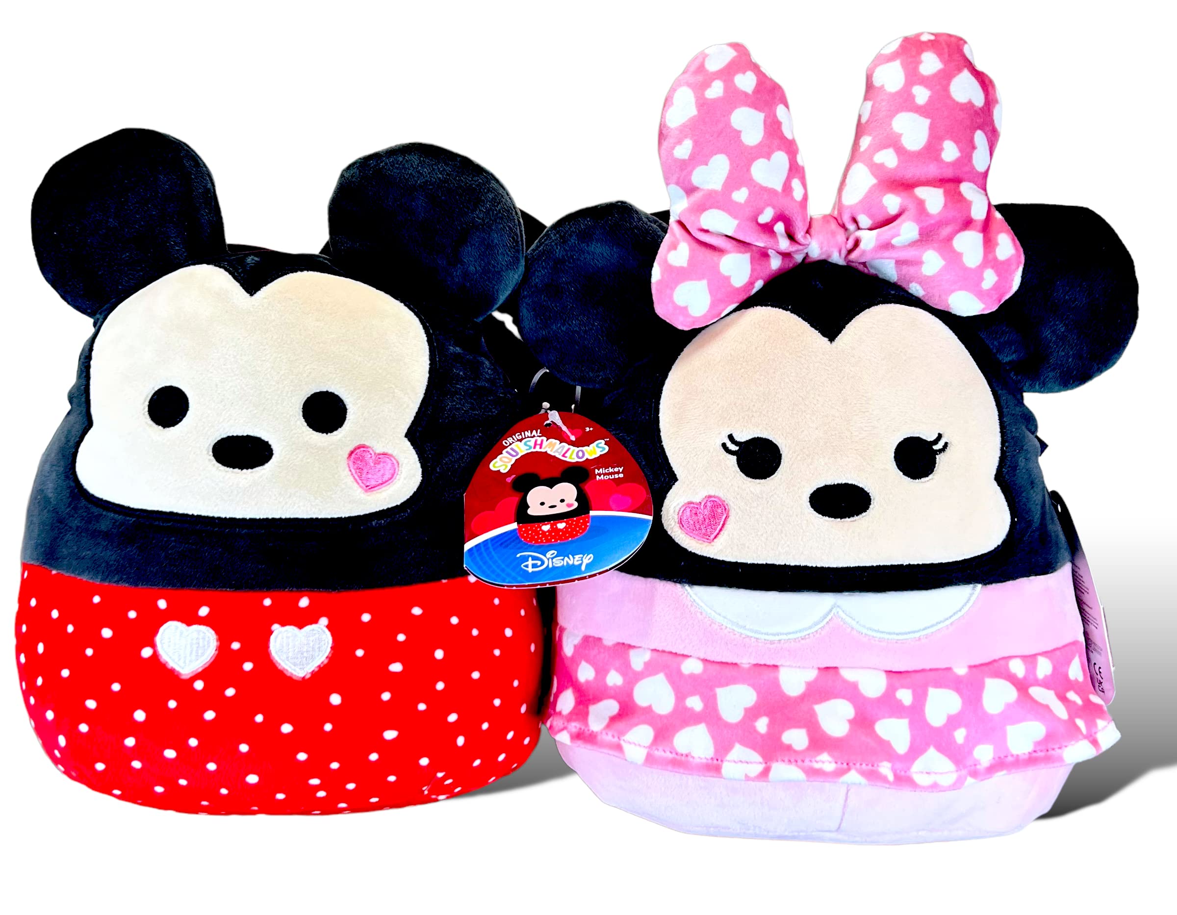 Squishmallows Official Kellytoy Perfect Pair Mickey Mouse and Minnie Mouse Plush with Hearts - Set of 2 - 2023 Valentine’s Squad Stuffed Animal Toy Pillow Doll, Multicolor, Small 8''