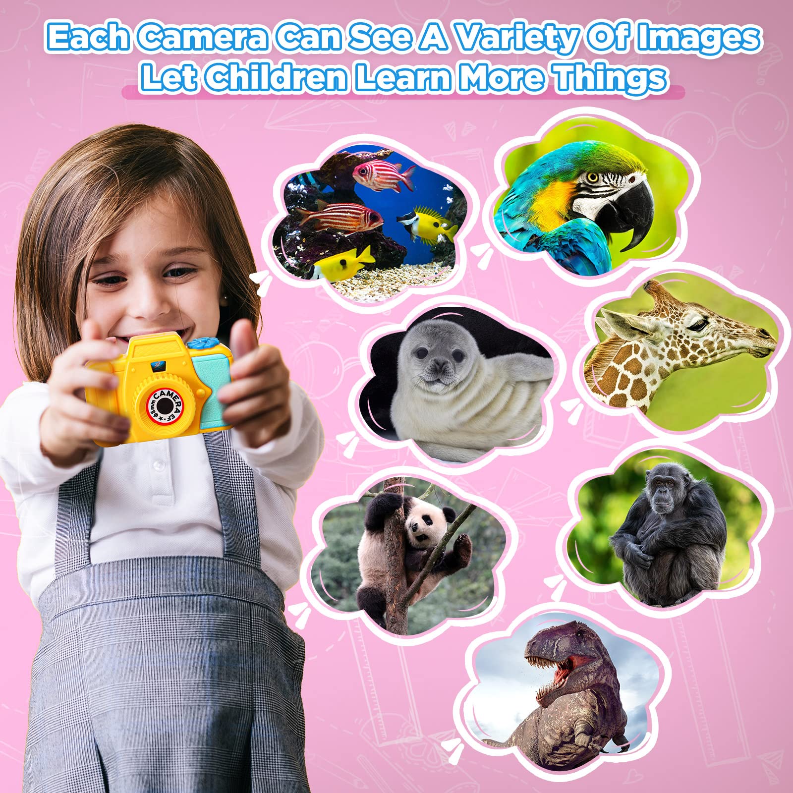 Hungdao 64 Pcs Toy Camera Bulk Set Pretend Play Prop with Images in Viewfinder, Mini Play Camera Plastic Camera Toy Birthday Party Favors, Goodie Bag Fillers, Return Gifts for Boys and Girls