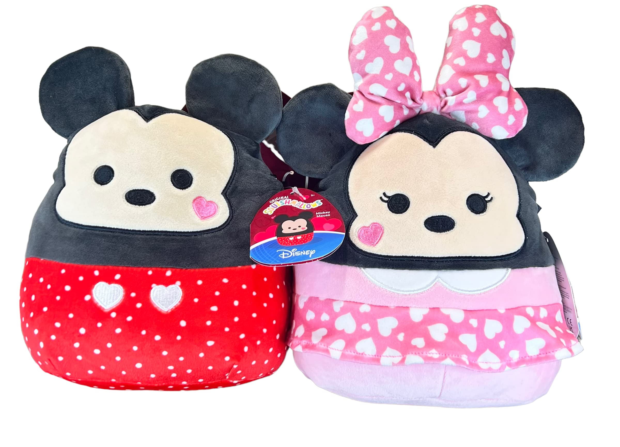 Squishmallows Official Kellytoy Perfect Pair Mickey Mouse and Minnie Mouse Plush with Hearts - Set of 2 - 2023 Valentine’s Squad Stuffed Animal Toy Pillow Doll, Multicolor, Small 8''