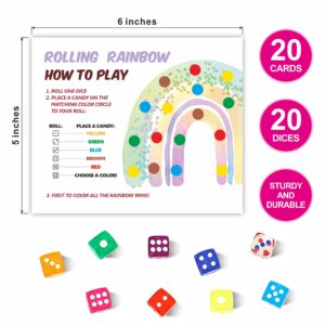 DYIRBIIY 5" x 6" Easter Party Kids Table Game | Rolling A Rainbow Roll The Dice Game|Table Dice Game for Kids | 20 Play Cards 20 Colored Dices -TZYX-A07