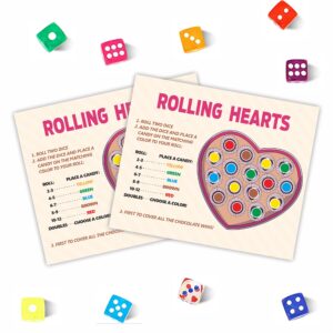 dyirbiiy 5" x 6" rolling hearts party kids table game | happy easter roll the dice game| dice game for kids | 10 play cards 20 colored dices -tzyx-b03