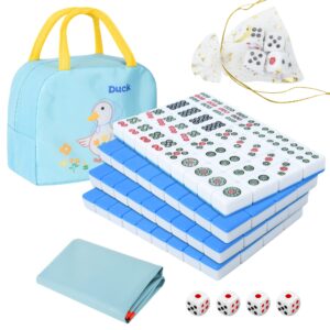 twbtc chinese mini mahjong sets144 melamine tiles 1.1"(28mm) with portable travel handbag complete mahjong game set - (mah jong, mahjongg, mah jongg, majiang, 中国麻将)