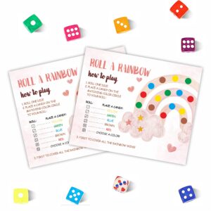 dyirbiiy 5" x 6" valentine's day party kids table game | rolling a rainbow roll the dice game| valentines day dice game for kids | 20 play cards 20 colored dices -tzyx-a05