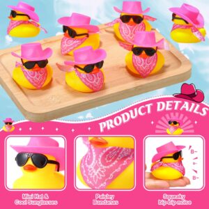 24 Set Cowboy Rubber Duck Mini Yellow Duckies Bath Party Toy Tiny Ducks Bathtub Toy with Cowboy Hat Paisley Bandanas Sunglasses for Summer Baby Shower Birthday Swimming Party Favor (Elegant Style)