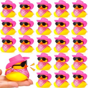 24 Set Cowboy Rubber Duck Mini Yellow Duckies Bath Party Toy Tiny Ducks Bathtub Toy with Cowboy Hat Paisley Bandanas Sunglasses for Summer Baby Shower Birthday Swimming Party Favor (Elegant Style)