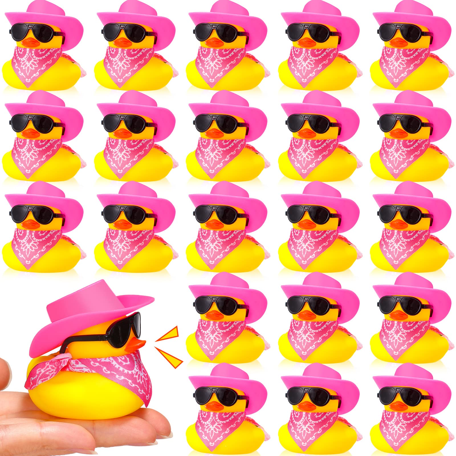 24 Set Cowboy Rubber Duck Mini Yellow Duckies Bath Party Toy Tiny Ducks Bathtub Toy with Cowboy Hat Paisley Bandanas Sunglasses for Summer Baby Shower Birthday Swimming Party Favor (Elegant Style)