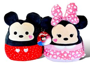 squishmallows official kellytoy perfect pair mickey mouse and minnie mouse plush with hearts - set of 2 - 2023 valentine’s squad stuffed animal toy pillow doll, multicolor, small 8''