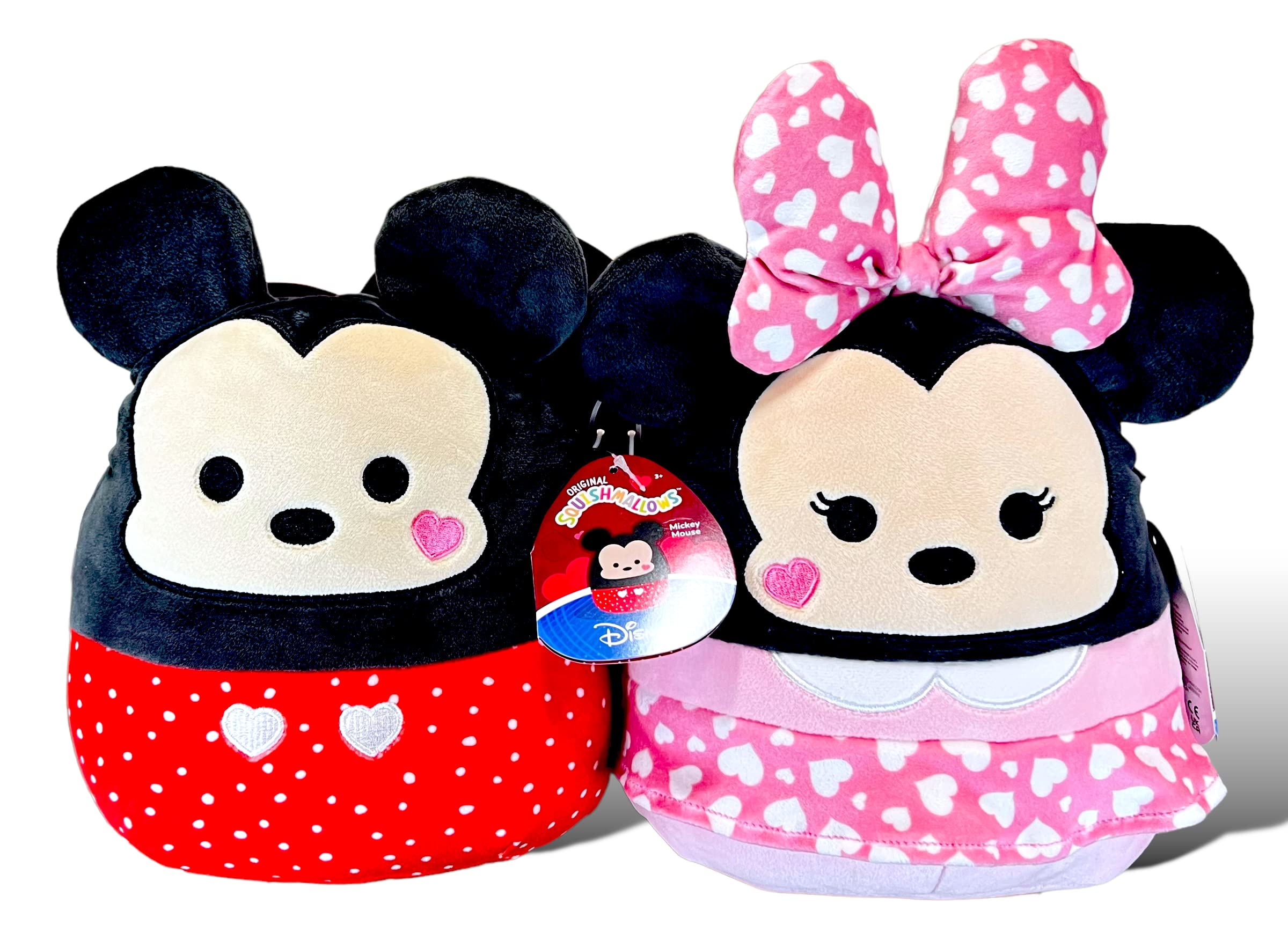 Squishmallows Official Kellytoy Perfect Pair Mickey Mouse and Minnie Mouse Plush with Hearts - Set of 2 - 2023 Valentine’s Squad Stuffed Animal Toy Pillow Doll, Multicolor, Small 8''