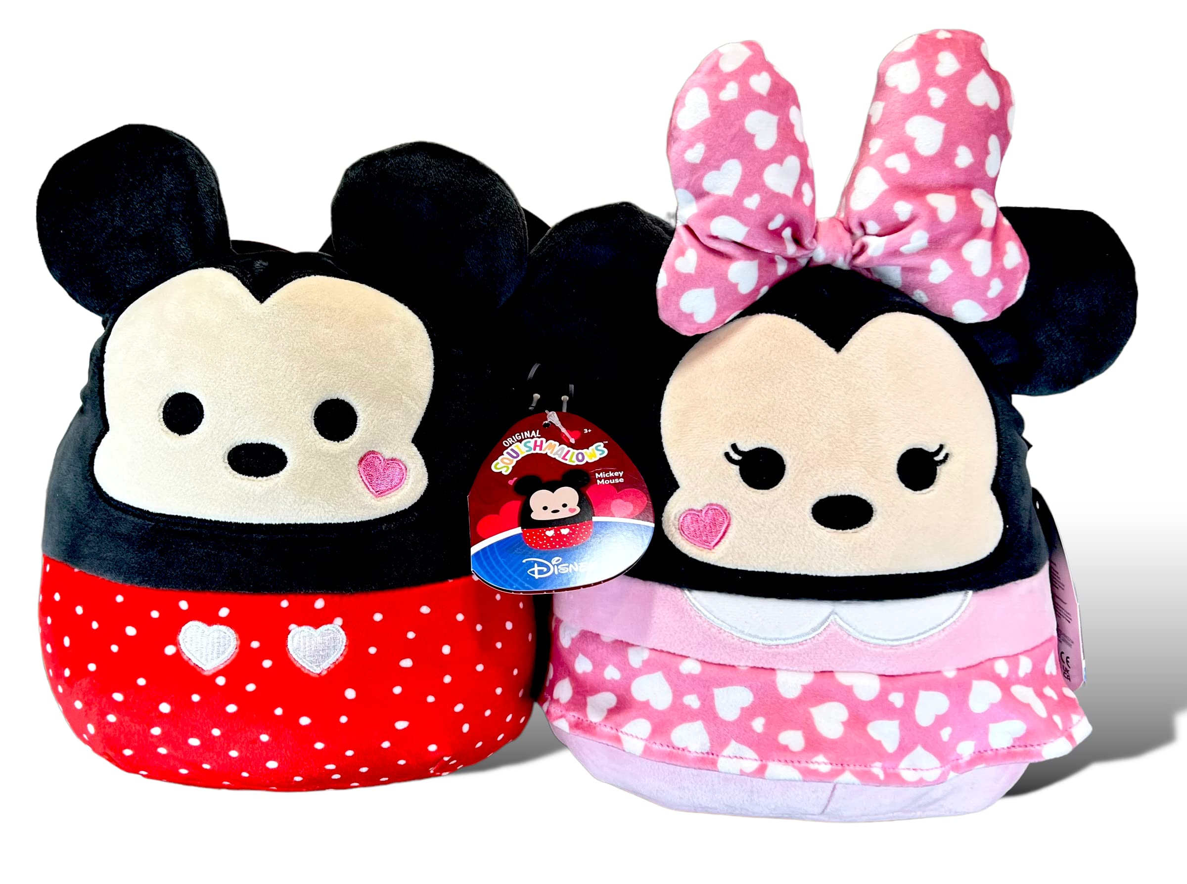 Squishmallows Official Kellytoy Perfect Pair Mickey Mouse and Minnie Mouse Plush with Hearts - Set of 2 - 2023 Valentine’s Squad Stuffed Animal Toy Pillow Doll, Multicolor, Small 8''