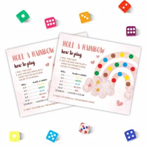 DYIRBIIY 5" x 6" Valentine's Day Party Kids Table Game | Rolling A Rainbow Roll The Dice Game| Valentines Day Dice Game for Kids | 10 Play Cards 20 Colored Dices -TZYX-B05