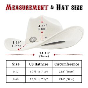 FLUFFY SENSE. Cowboy Hat for Women and Men with Shapeable Wide Brim - Felt Cowboy Hat Cattleman Western Hats for Cowboys and Cowgirls (as1, Alpha, m, l, Ivory White)