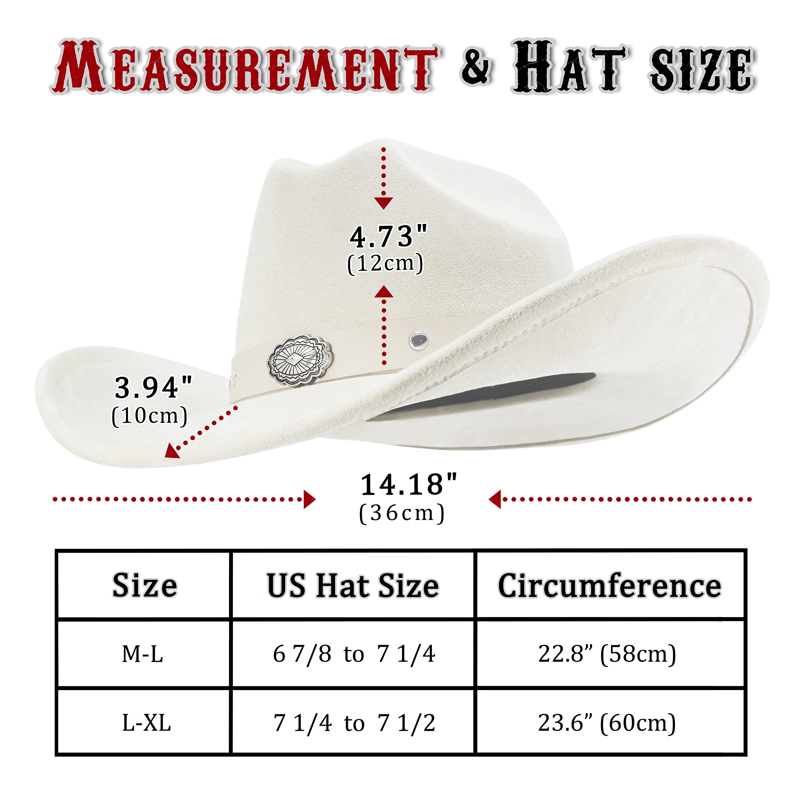 FLUFFY SENSE. Cowboy Hat for Women and Men with Shapeable Wide Brim - Felt Cowboy Hat Cattleman Western Hats for Cowboys and Cowgirls (as1, Alpha, m, l, Ivory White)