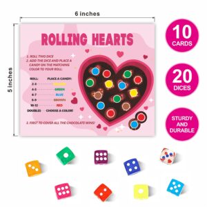 DYIRBIIY 5" x 6" Fall Party Table Game | Rolling Hearts Roll The Dice Game| Easter Hearts Dice Game for Valentine's Day | 10 Play Cards 20 Colored Dices -TZYX-B04