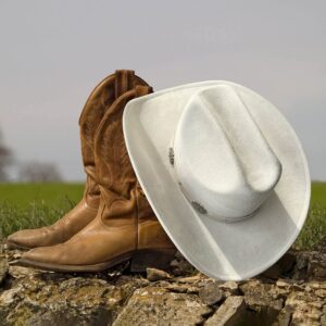 FLUFFY SENSE. Cowboy Hat for Women and Men with Shapeable Wide Brim - Felt Cowboy Hat Cattleman Western Hats for Cowboys and Cowgirls (as1, Alpha, m, l, Ivory White)