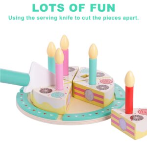 Birthday Cake Cutting Toys, Wooden Play Food Set for Kids Toddlers, Pretend Play Kitchen Toys for Boys Girls