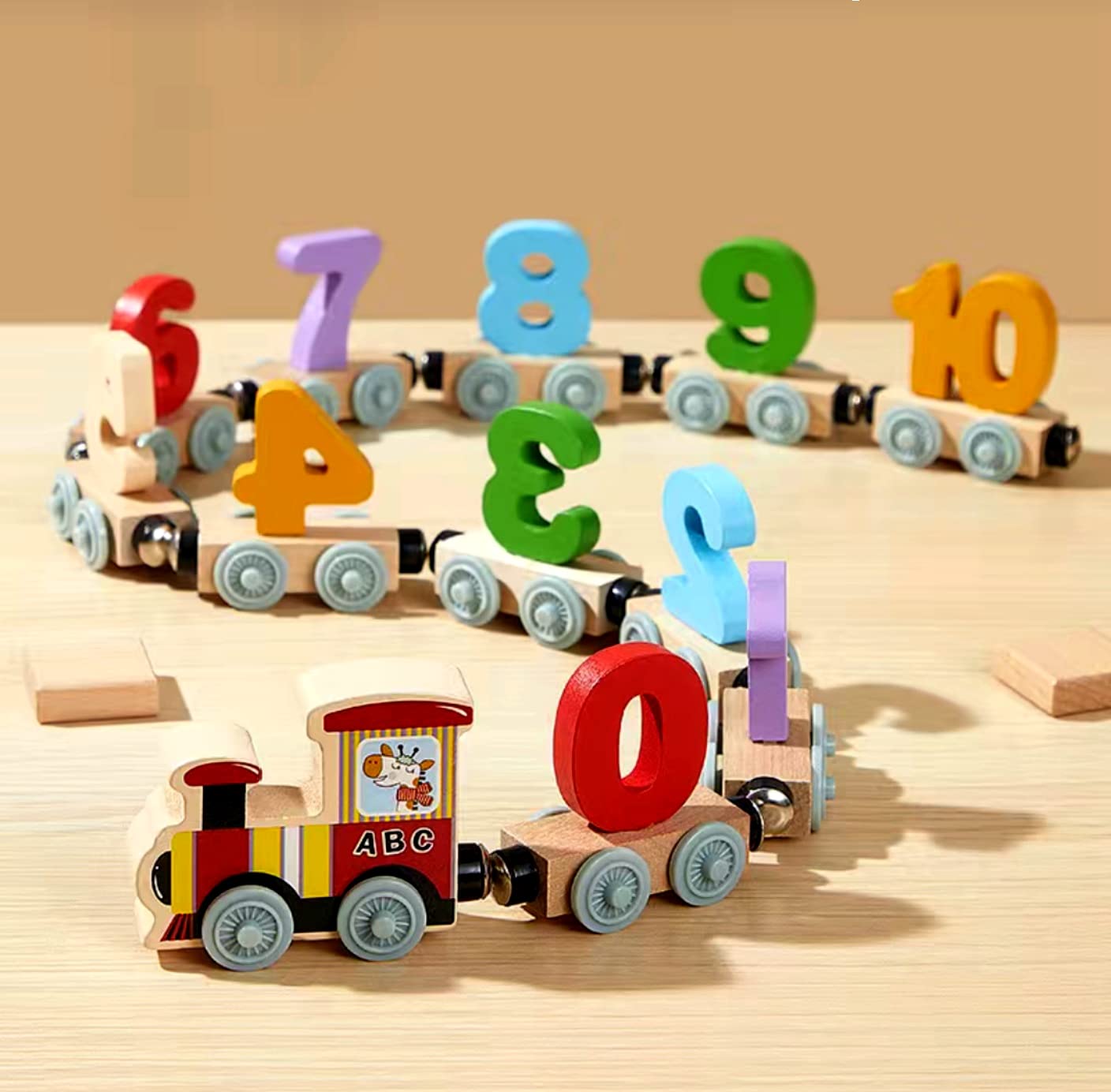 SHIMANDA 12 PCS Wooden Magnetic Train Cars Toy, Magnetic Train Toys Set Includes Locomotive & 11 Pieces Train Cars, Count and Color Educational Learning Toys for Kids Boys and Girls (Number)