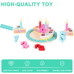 Birthday Cake Cutting Toys, Wooden Play Food Set for Kids Toddlers, Pretend Play Kitchen Toys for Boys Girls