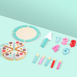 Birthday Cake Cutting Toys, Wooden Play Food Set for Kids Toddlers, Pretend Play Kitchen Toys for Boys Girls